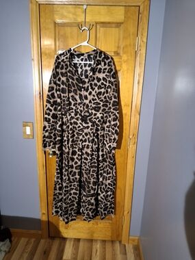 Leopard Print Long Button-Front Dress